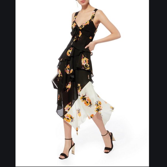 A.L.C. Floral Silk Ruffle Asymmetric Dress - Picture 7 of 11